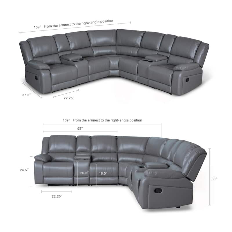 108" W Modern Contemporary Faux Leather 7 Piece Sectional Recliners