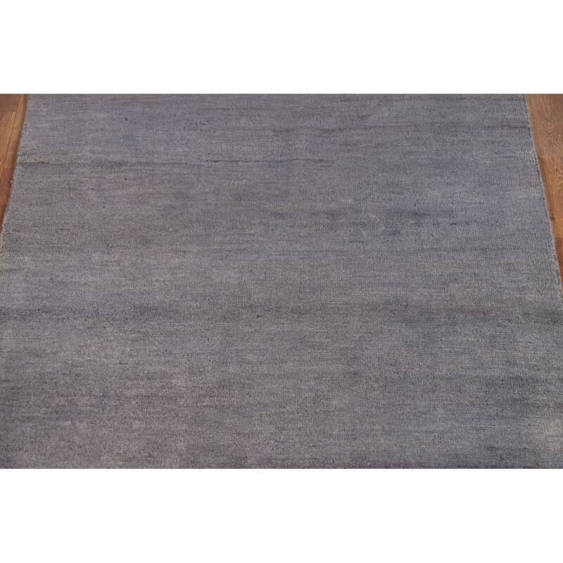 Modern Gabbeh Oriental Foyer Rug Hand-Knotted Grey Wool Carpet - 3'3" x 4'11"