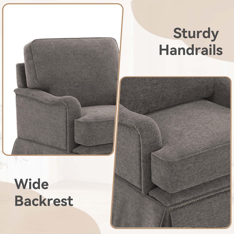 Set of 2 Chenille Swivel Accent Chair with Nailhead Trim Skirt