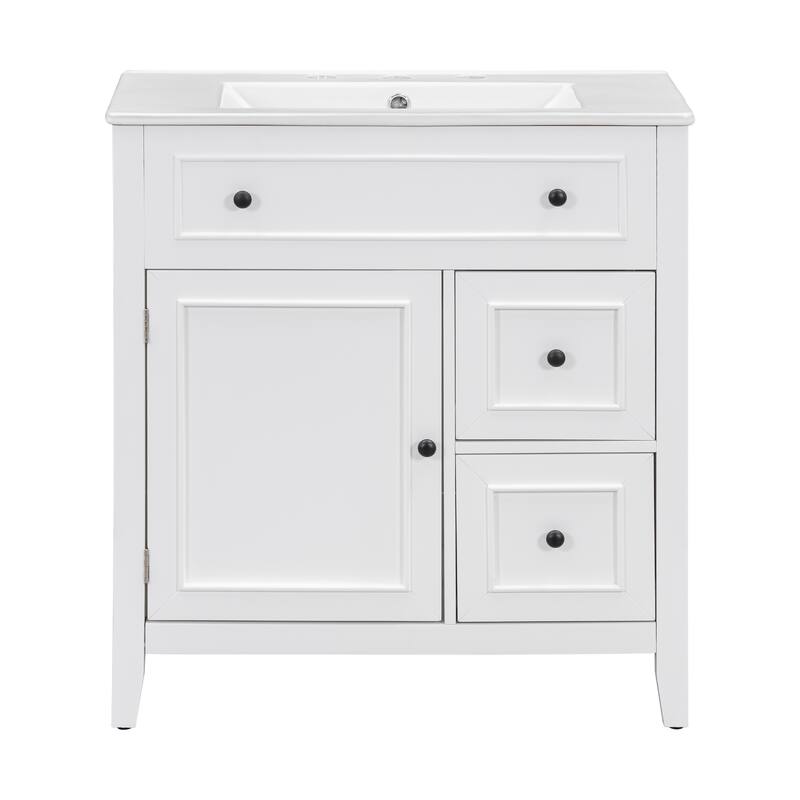 30" Bathroom Vanity with Sink Top, Bathroom Vanity Cabinet with Door and Two Drawers, Solid Wood Frame, One Package