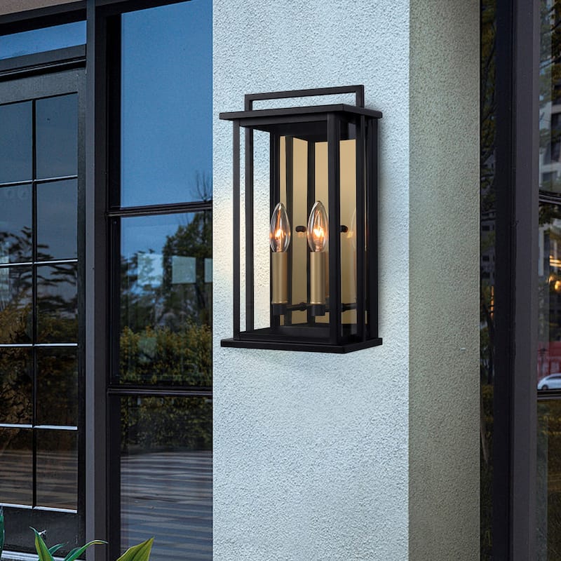 1-Light Black Dusk to Dawn Outdoor Wall Lantern with Mirror Glass - W8.11" x D5.9" x H15.35"