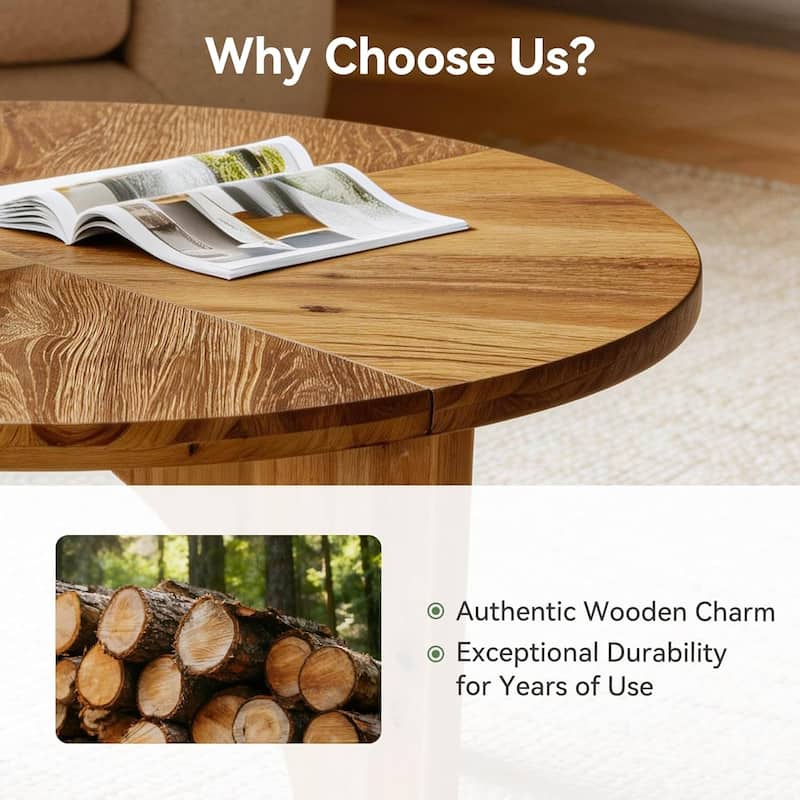 Solid End Table for Living Room, 23.6" Wood Side Table with Trapezoid Base - 31.49" L x 31.49" W x 19.68" H