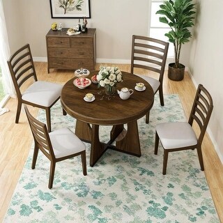 5-Piece Retro Rustic Functional Dining Set,1 Extendable Table with a 16 ...