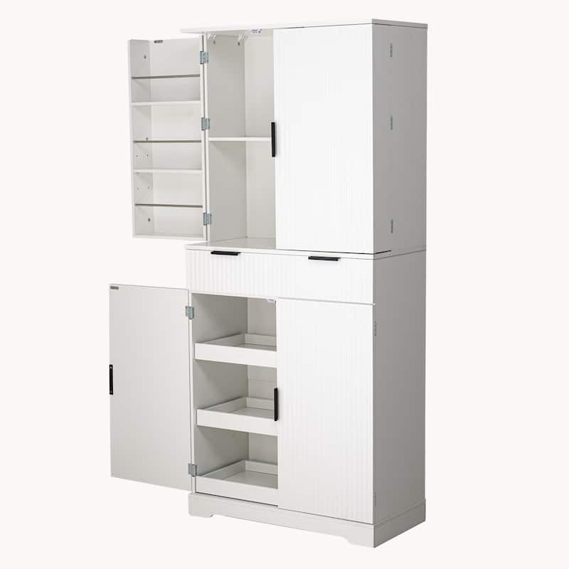 72"H Kitchen Pantry Cabinet with 3 Keyboard Drawers,Freestanding Cabinet with 6 Door Shelves Adjustable,Cupboard Storage Cabinet