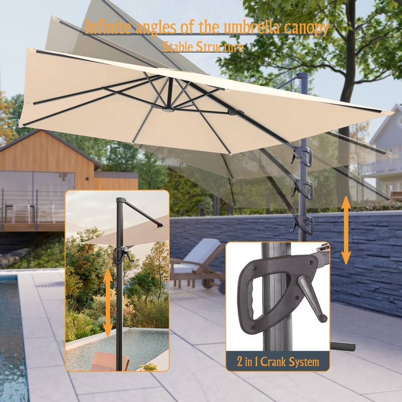 LIVOOSUN 10x8FT Rectangle Cantilever Umbrella Patio Offset Umbrella For Outdoor Space, Solution-Dyed Fabric, 360° Rotation