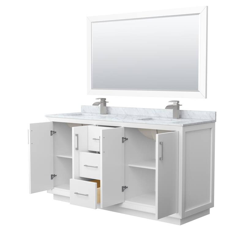 Strada 66-Inch Double Vanity Set, Carrara Marble Top, 58-Inch Mirror