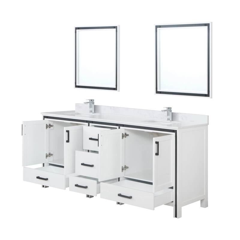 Ziva 80 in W x 22 in D White Double Bath Vanity, White Quartz Top, Faucet Set and 30 in Mirrors
