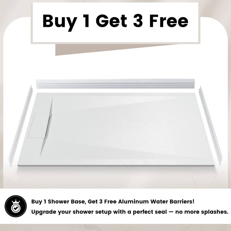 SMC Alcove Shower Pan Base with Reversible Drain, Low Profile, Wheelchair Access, Slip-Resistant, cUPC Certified