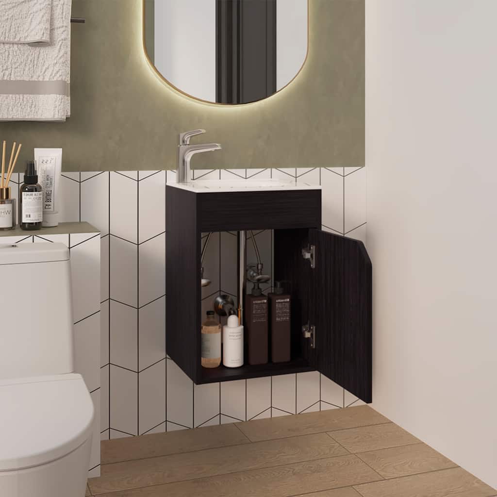 15.5" Wall Mounted Bathroom Sink Set with Cabinetry