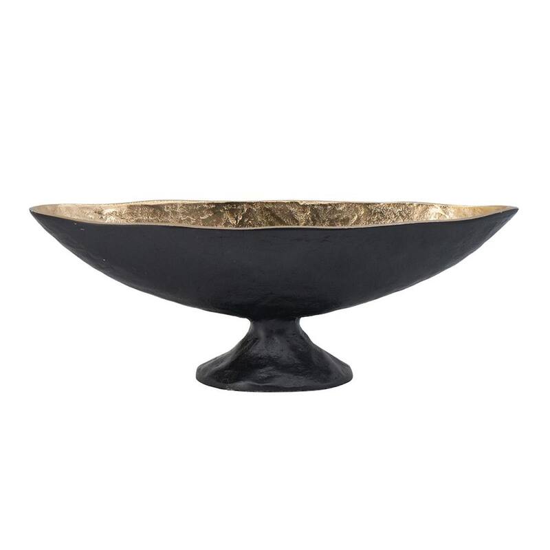 HomeRoots 14" Black And Gold Aluminum Oval Pedestal Centerpiece Bowl - 13.60 in. x 4.70 in. x 4.30 in.