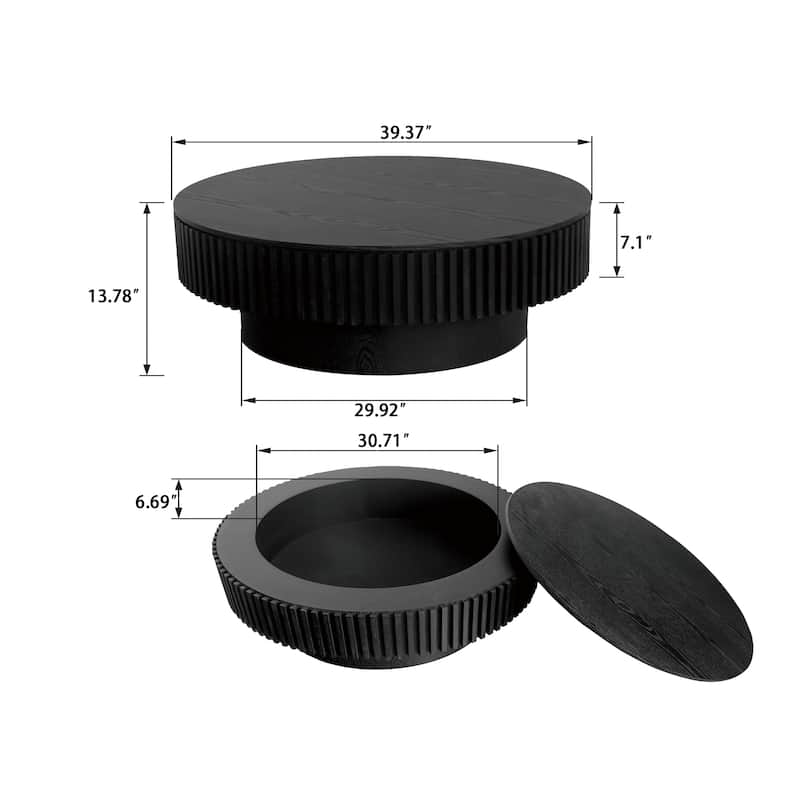 GDF Studio - Aveline 39.37 Inch Round Coffee Table with Storage