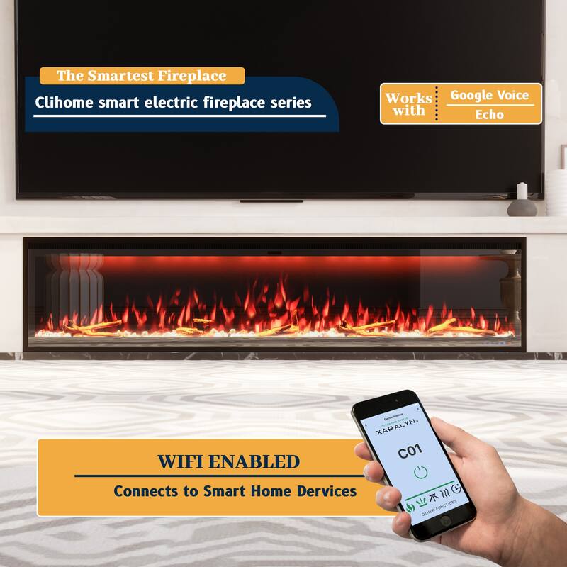 Clihome 42-88" Recessed Wall-Mounted Control Electric Fireplace