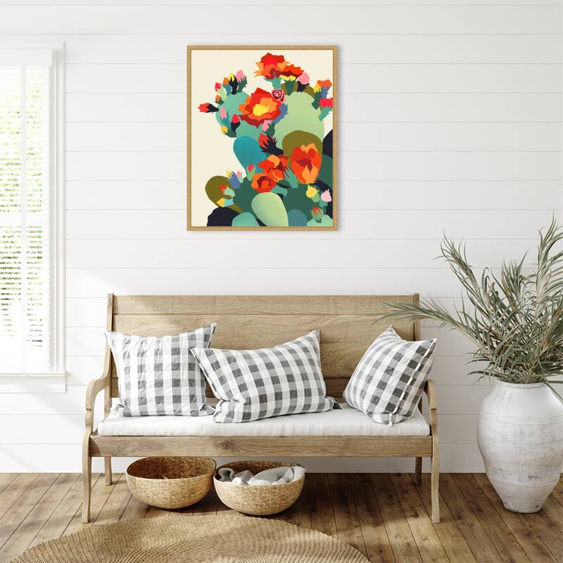 How Cactus Got Its Groove Back by Uma Gokhale Framed Canvas Wall Art Print - Sylvie Bright Gold