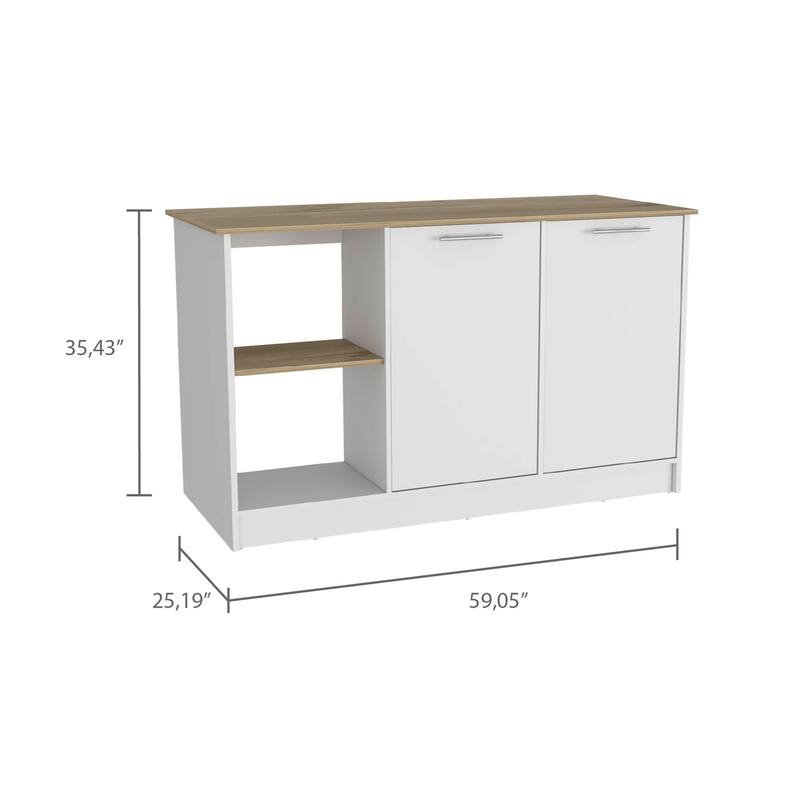 Spacious Kitchen Island with Large Countertop, Open Storage Shelves, and Double-Door Cabinet for Organized Cooking
