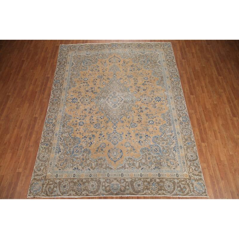 Hand Knotted Oriental 100% Wool Carpet Traditional Floral Oranges & Rust Mashad Area Rug - 11' 2'' X 8' 5''