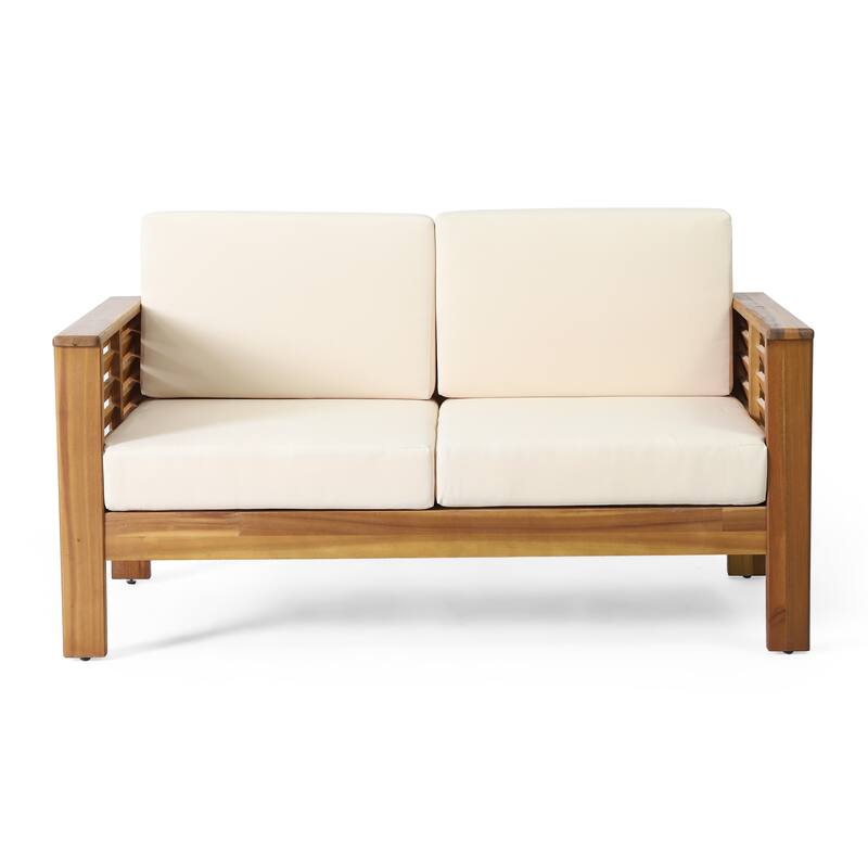 Teak Acacia Wood Loveseat and Coffee Table Set with Cushions