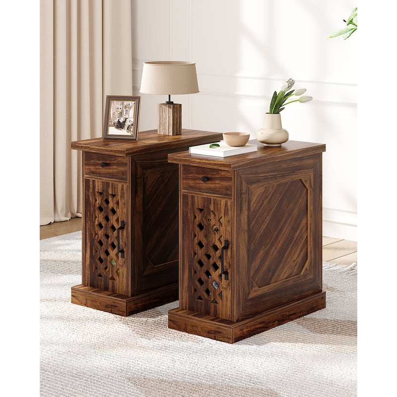 25.59" Tall End Table, Nightstand with Drawer for Bedroom, Rustic Oak - 23.62" L x 11.81" W x 25.59" H