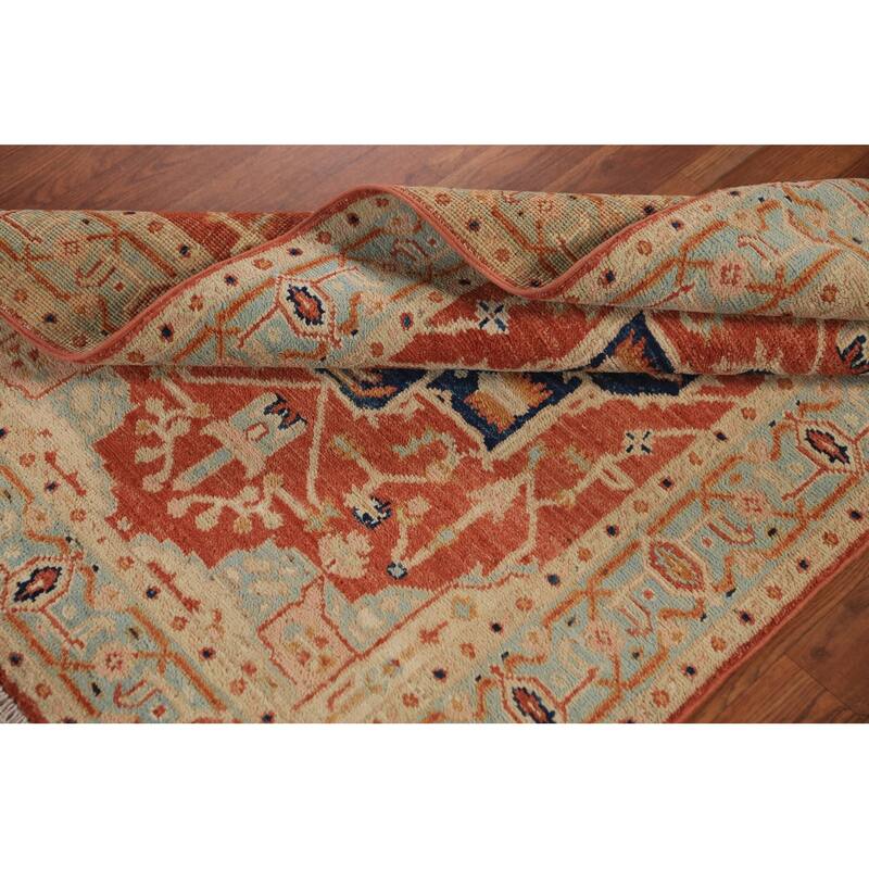 Orange Vegetable Dye Heriz Serapi Rug Hand-Knotted Wool Carpet - 3'1"x 4'10"