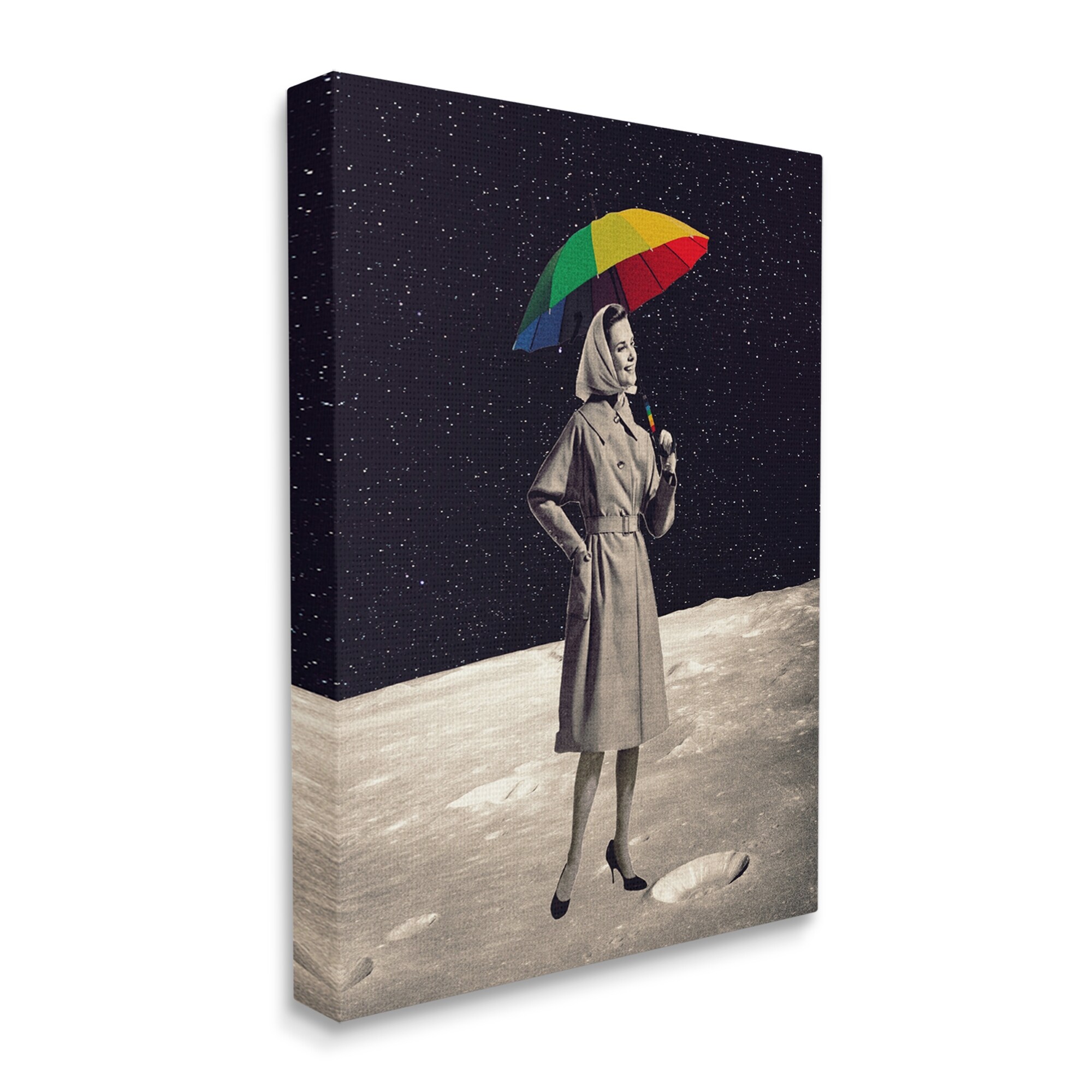 Stupell Vintage Woman Moon Rainbow Outer Space Umbrella Design-image