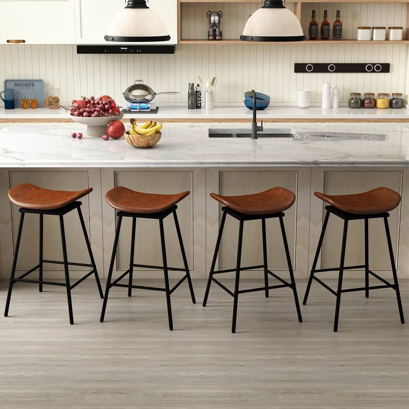 Costway Swivel Barstools Set of 2/4 Faux Leather Upholstered Backless - See Details