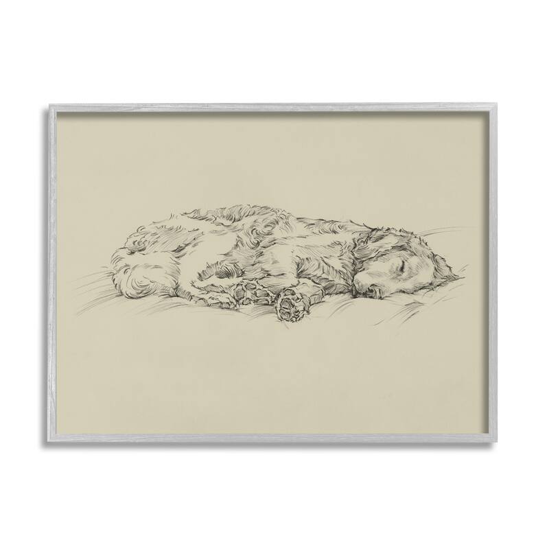 Stupell Serene Dog Sleep Soft Cushion Monochrome Sketch Portrait Framed Wall Art, Design by Ethan Harper - Black - 30 x 24 - Grey
