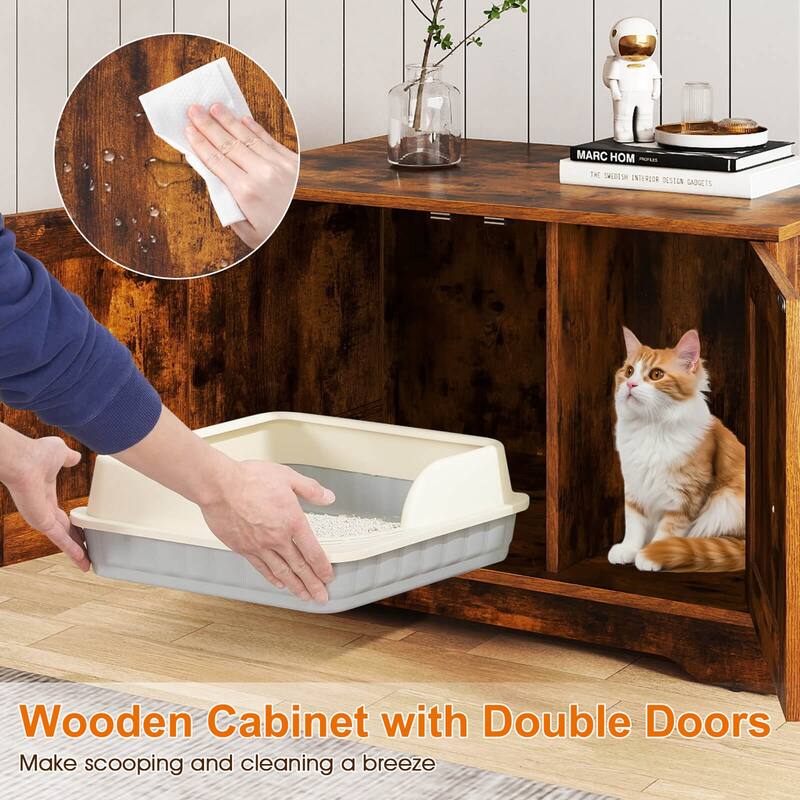 Costway Cat Litter Box Enclosure Furniture with Double Doors Divider - See Details