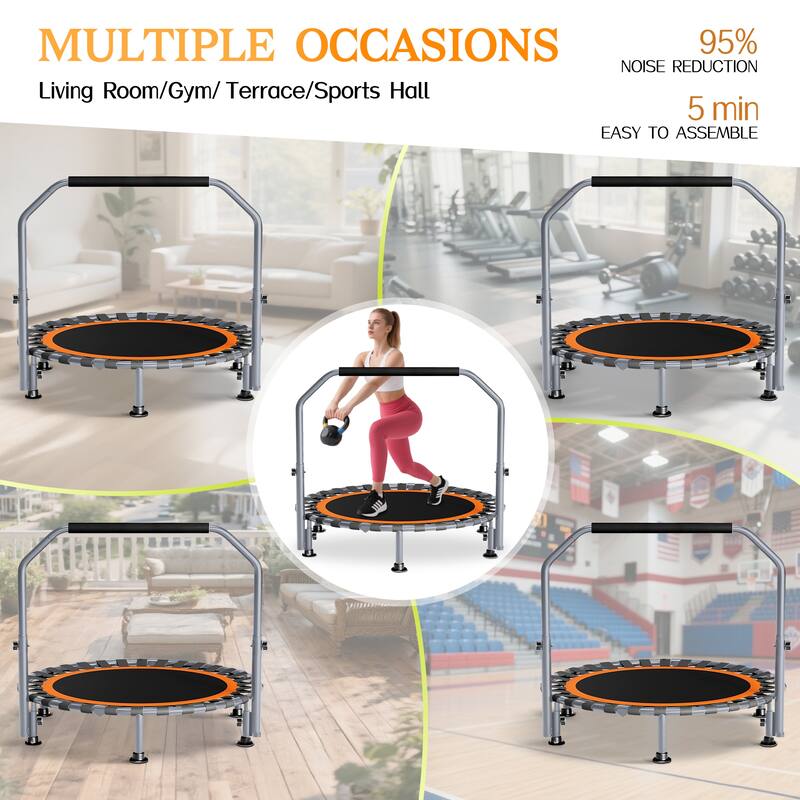 40"/48" Foldable Mini Trampoline Rebounder with Adjustable Foam Handle for Indoor/Outdoor Fitness