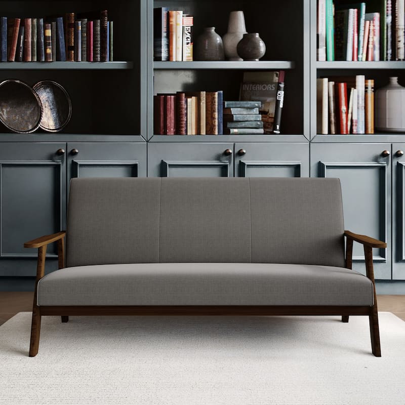CraftPorch Wenge Wood Mid-Century Modern Linen Sofa