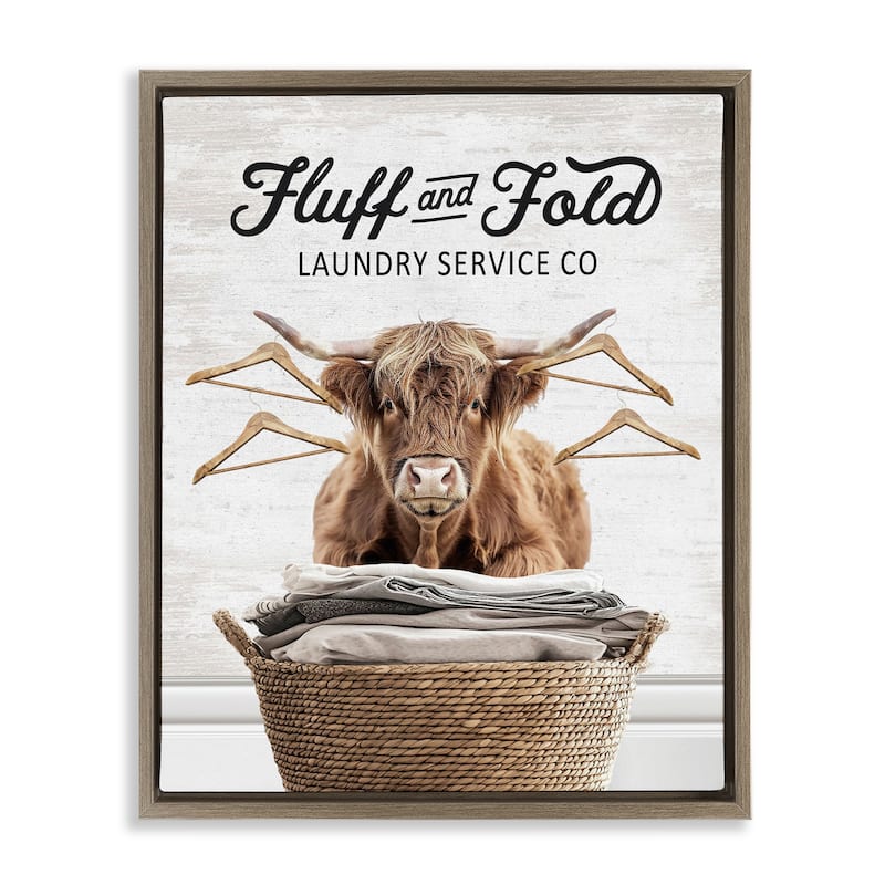 Stupell Vintage Fluff & Fold Cattle Framed Floater Canvas Wall Art Design By Lettered and Lined - 17 x 21 - Brown