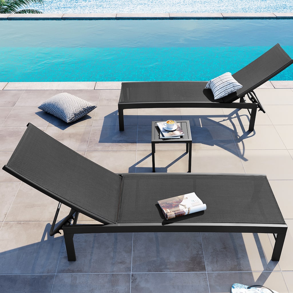 3-Piece Outdoor Loungers Patio Chaise Lounge Chairs Set with Side Table