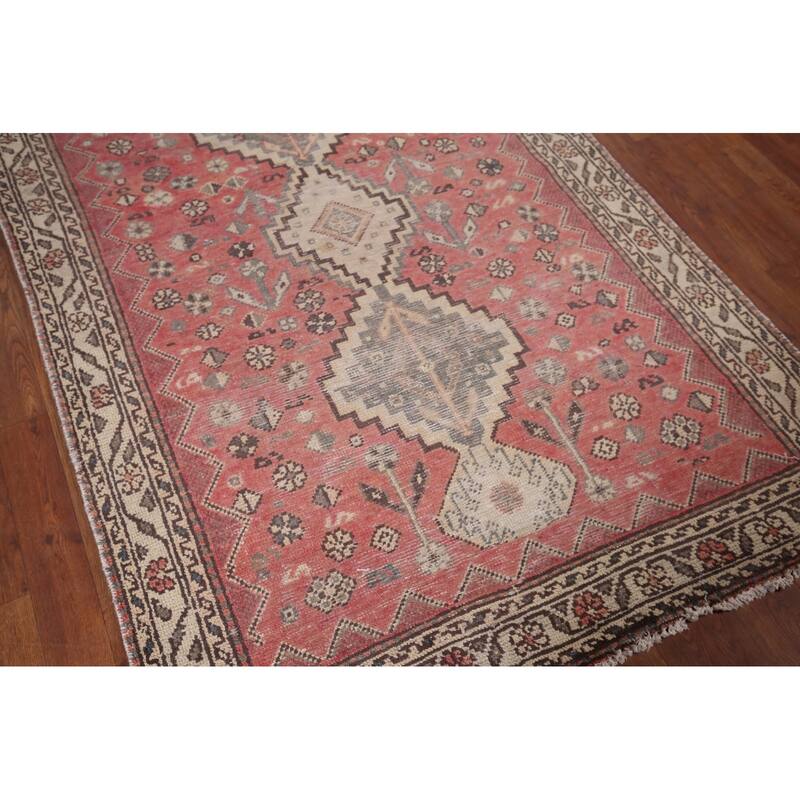 Distressed Tribal Bakhtiari Antique Persian Rug Handmade Wool Carpet - 4'3" x 6'6"