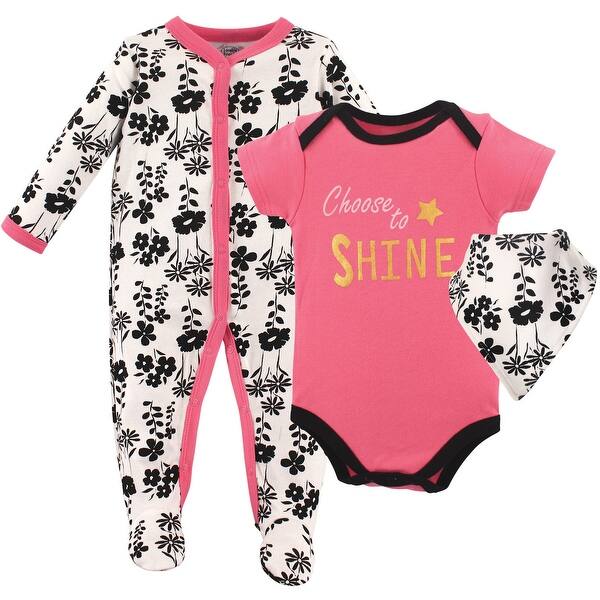 slide 1 of 1, Luvable Friends Baby Girl Sleep and Play, Bodysuit and Bib, Shne 0-3 Months - Shne