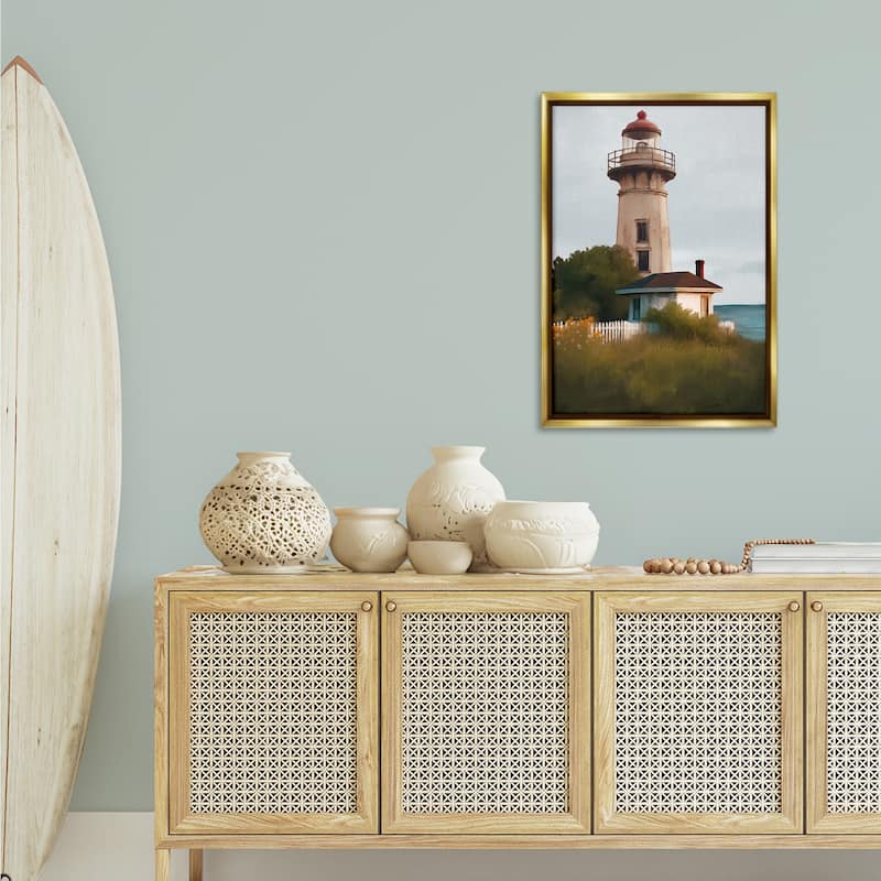 Stupell Scenic Summer Lighthouse View Framed Floater Canvas Wall Art Design By Elizabeth Medley
