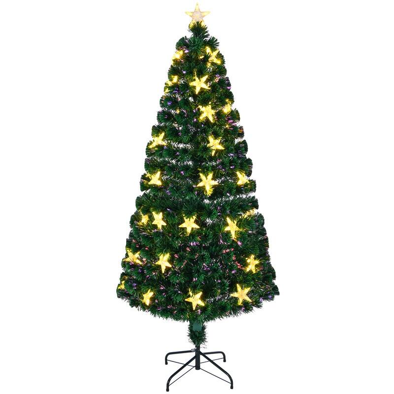 Pre-lit Fiber Optic Christmas Tree with Color-Changing Lights and Starry Accents - Green