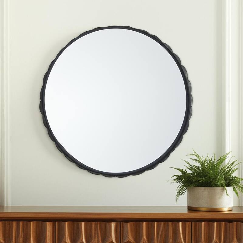HomeRoots 30" Black Metal Scalloped Framed Accent Mirror - 29.72 in. x 29.72 in. x 1.97 in. - 29.72 in. x 29.72 in.  x 1.97 in.