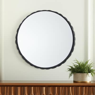 HomeRoots 30" Black Metal Scalloped Framed Accent Mirror - 29.72 in. x 29.72 in. x 1.97 in.