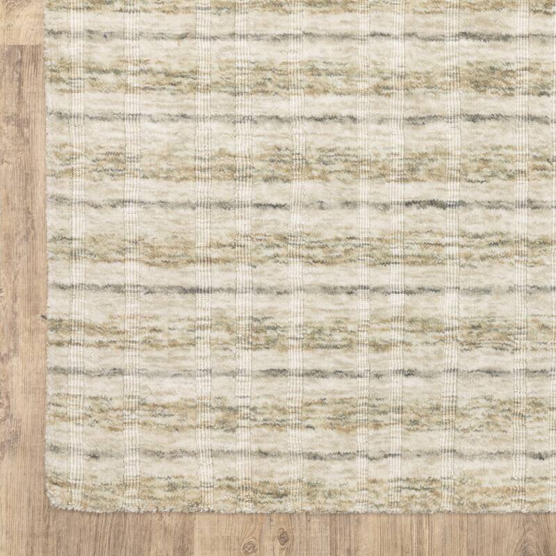 Thalia Scandinavian Textured Stripes Beige/ Gold PET Yarn Area Rug-