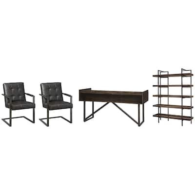 Signature Design by Ashley Starmore Brown/Black Home Office Desk with Chair and Storage