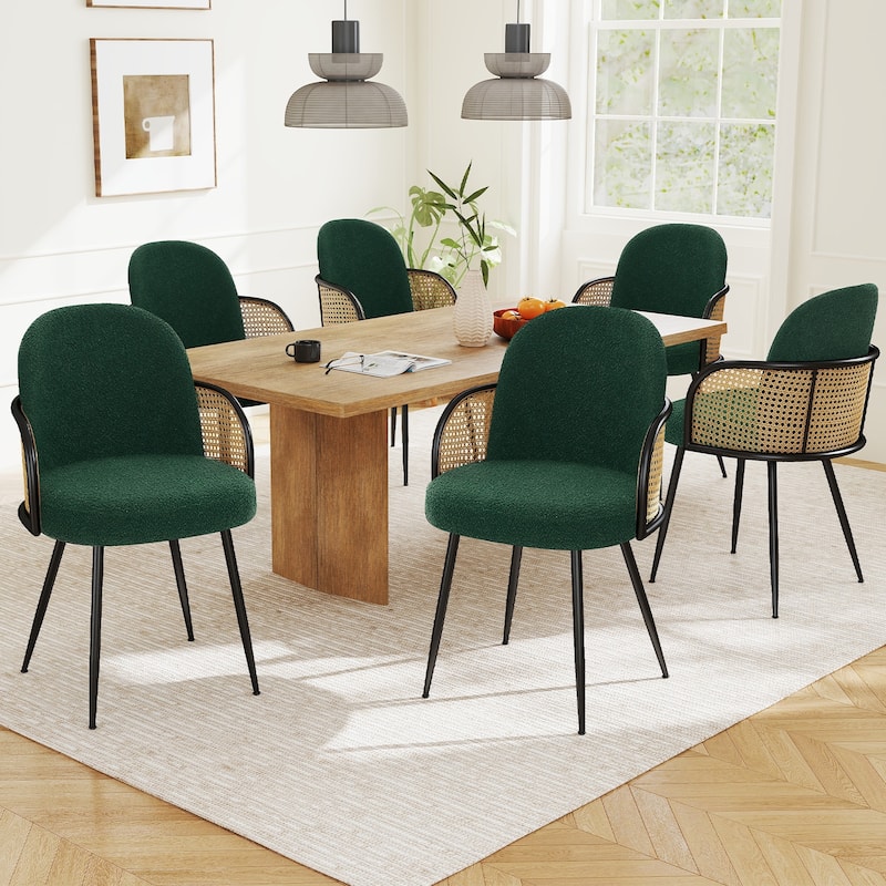 Upholstered Rattan Dining Chairs Set of 2, Arm Side Chair - 21.8" W x 24.2" D x 33" H - Set of 6 - Green