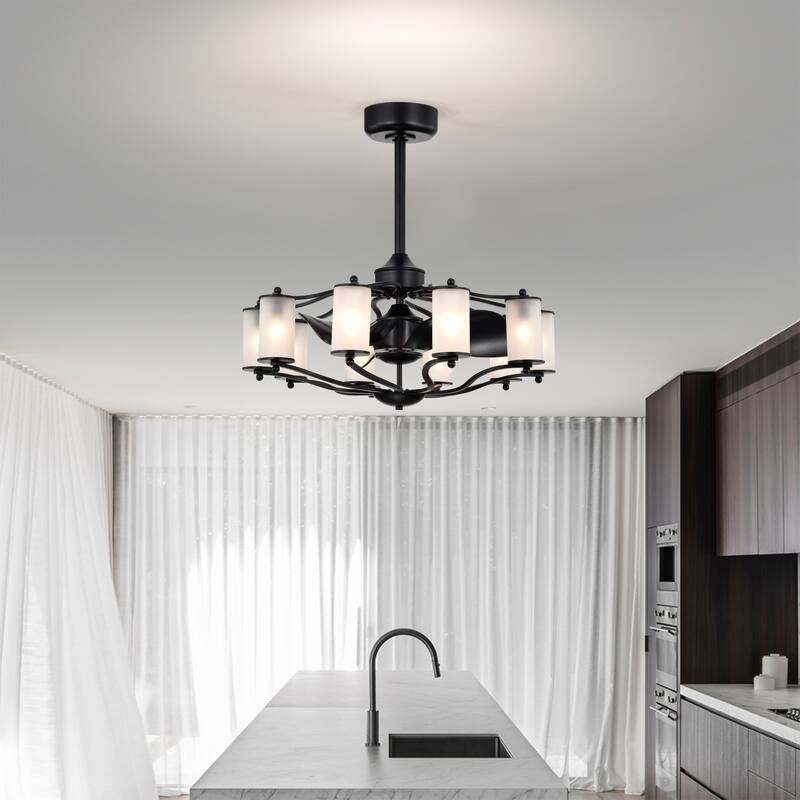 Vasilica 29 Inch Modern Glass Shade Ceiling Fandelier with Remote - N/A