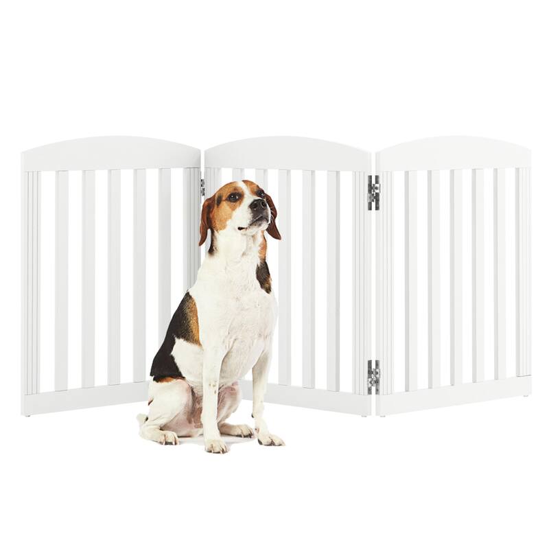 COSTARS Foldable Dog Gate, Dog Gates for Doorways, Stairs, The House, Wooden Freestanding Pet Gate Indoor, Step Over Puppy Gate - Antique White - 3 Panels
