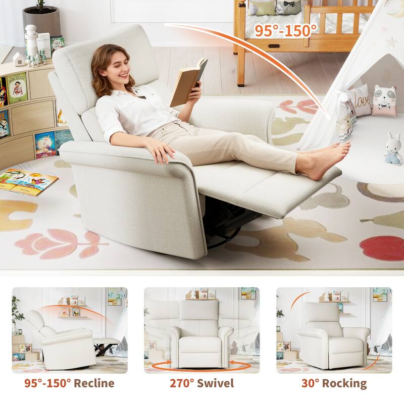 Power Swivel Glider Recliner Chair with Push-Button Control, Compact Fabric Rocking Recliner for Living Room and Bedroom