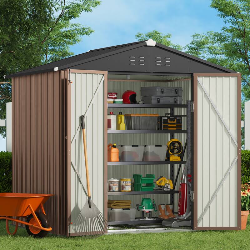 Metal Steel Tool Shed Storage House, Outdoor Tool Shed, Garden Storage Shed with Waterproof and UV Resistant - Light Brown