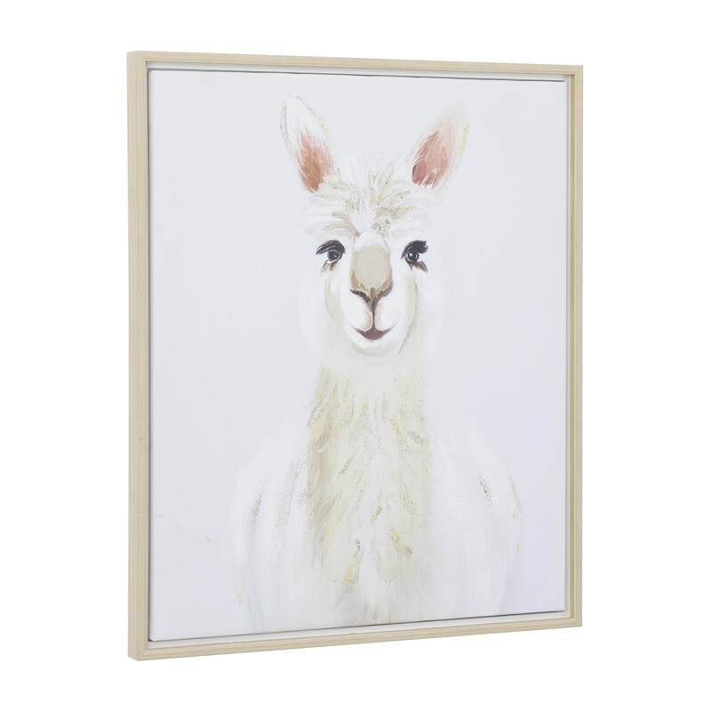 Canvas Llama Living Room Framed Wall Art with Brown Frame - White - CosmoLiving by Cosmopolitan