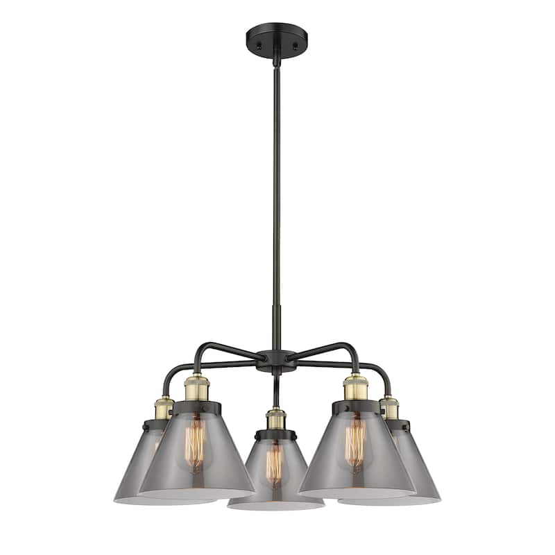Innovations Lighting Cone - 5 Light 26" Stem Hung Chandelier - Black Antique Brass/Plated Smoke