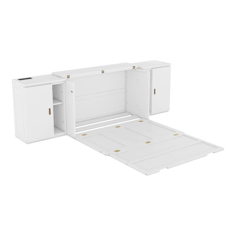 Murphy Bed with Built-in Charging Station, Shelves & Storage Cabinets, Platform Bed Frame Space-Saving Folding Wall Cabinets Bed