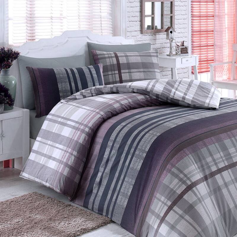 STP Goods Checked Grey Cotton Bedding Set of 4