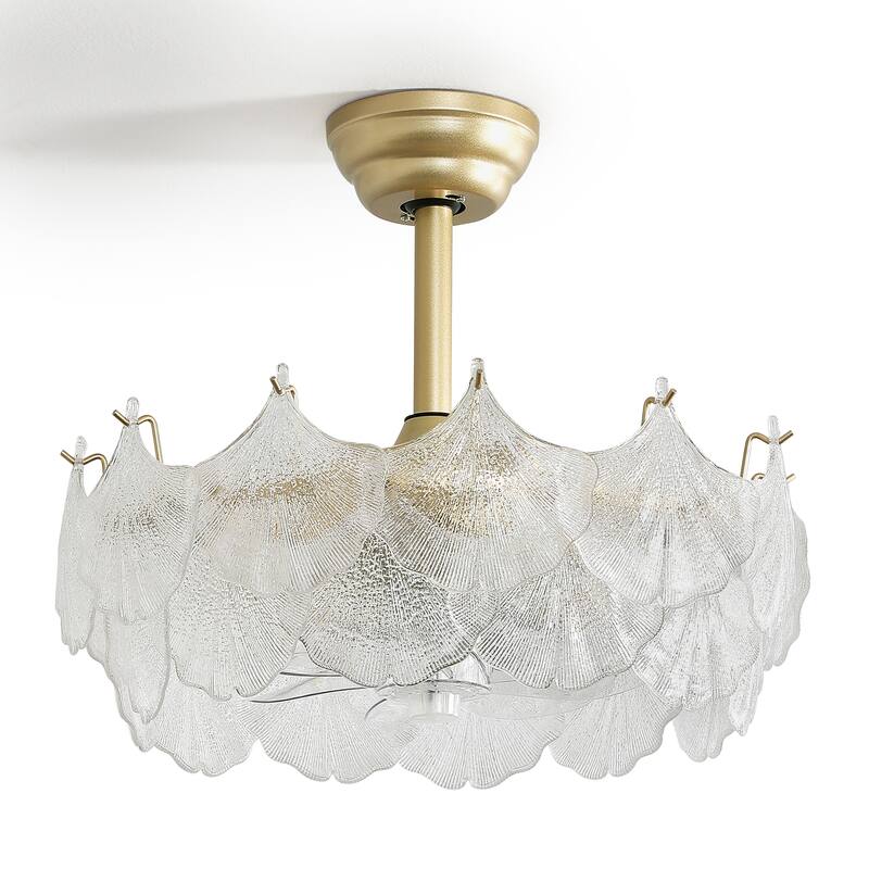 20" Modern Glass Chandelier with Shell Ceiling Fan with Remote Control, Caged with 6 Speeds for Bedroom, Nursery, Living Room