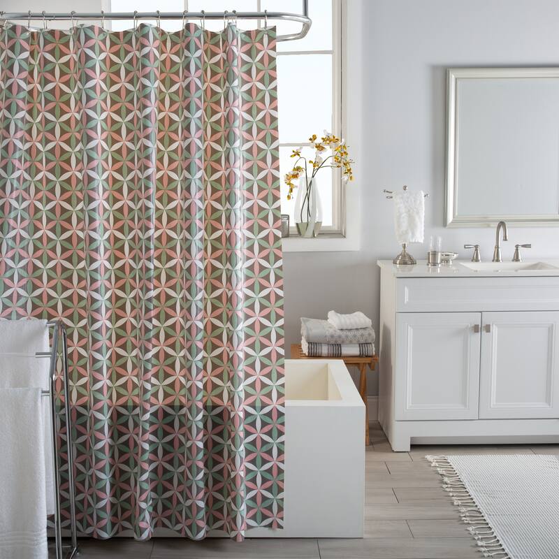 Bath Bliss Geo Shape Design PEVA Shower Curtain in Grey
