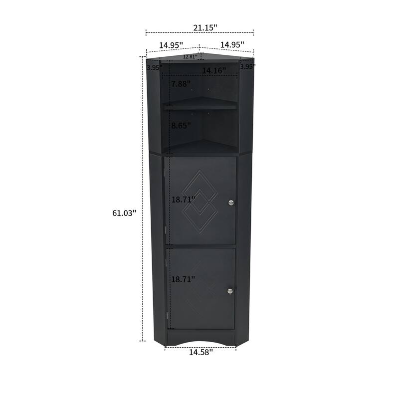 Modern Wooden Corner Tall Bathroom Storage Cabinet with Metal Handles